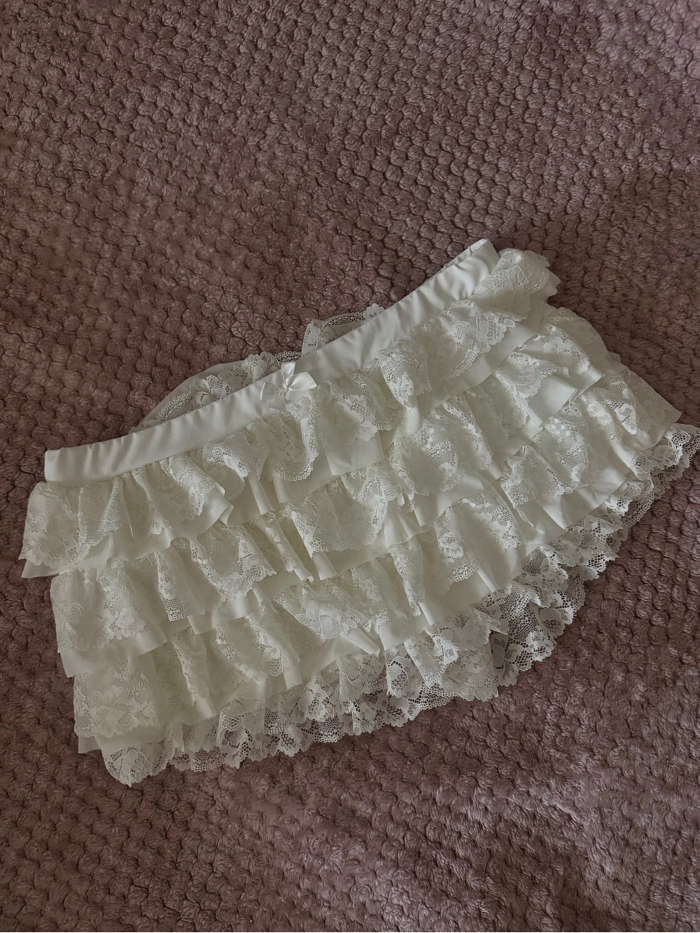 White Lace Ruffle Mini Skirt